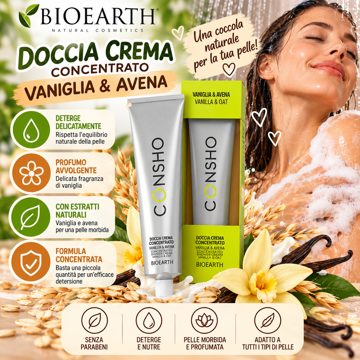 BIOEARTH | Vaniglia & Avena | Doccia crema concentrato 100 ml