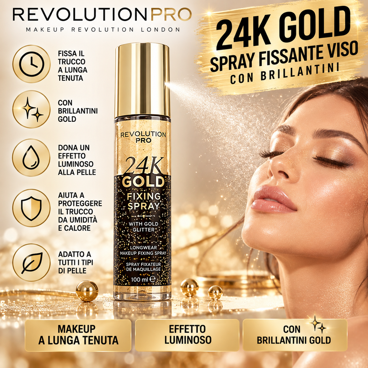 Revolution pro 24k fissante viso con bruillantini 100ml