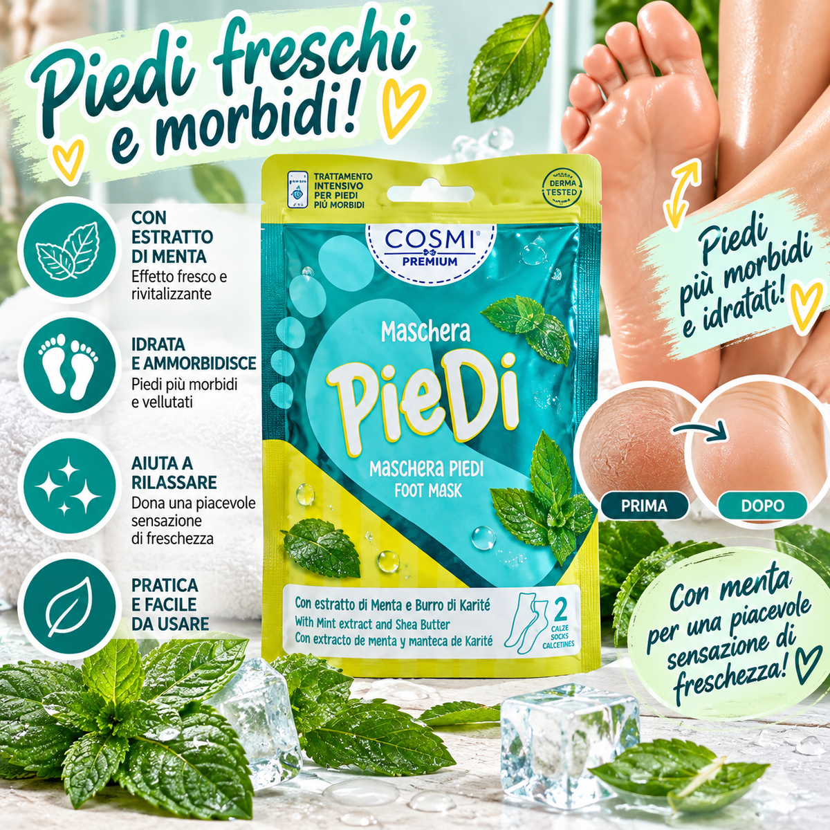 Cosmi maschera piedi con estratto di menta
