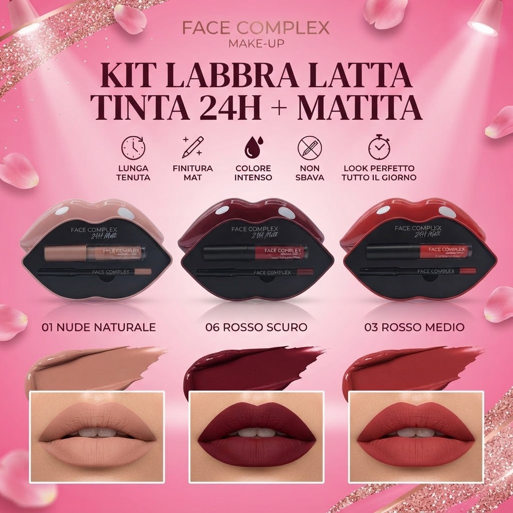 FACE COMPLEX | Kit tinta labbra+matita labbra waterproof N. KIT LABBRA LATTA TINTA 24H + MATITA LABBRA