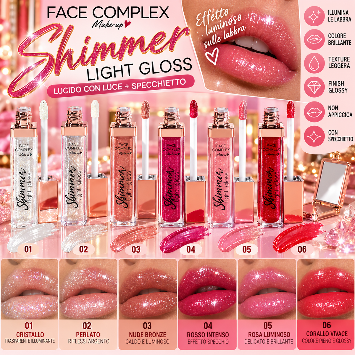 FACE COMPLEX | SHIMMER LIP GLOSS LIGHT CON LUCE E SPECCHIETTO