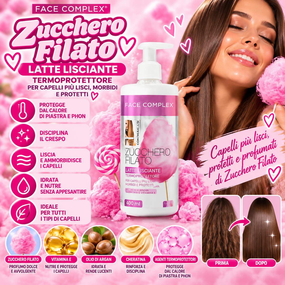 Face Complex Zucchero Filato – Termoprotettore lisciante 400ml
