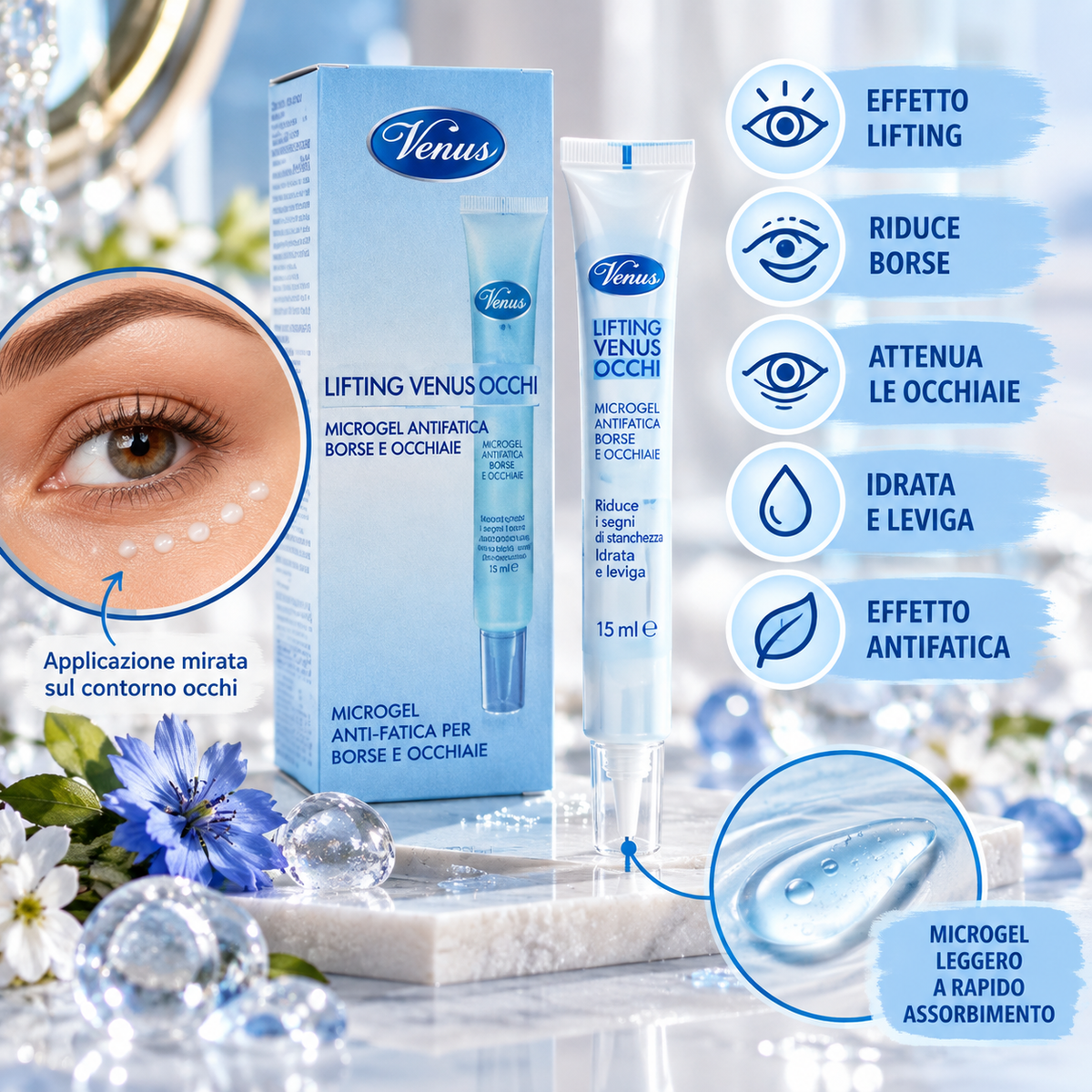 Venus crema tubo lifting micro gel antifatica borse e occhiaie 15ml