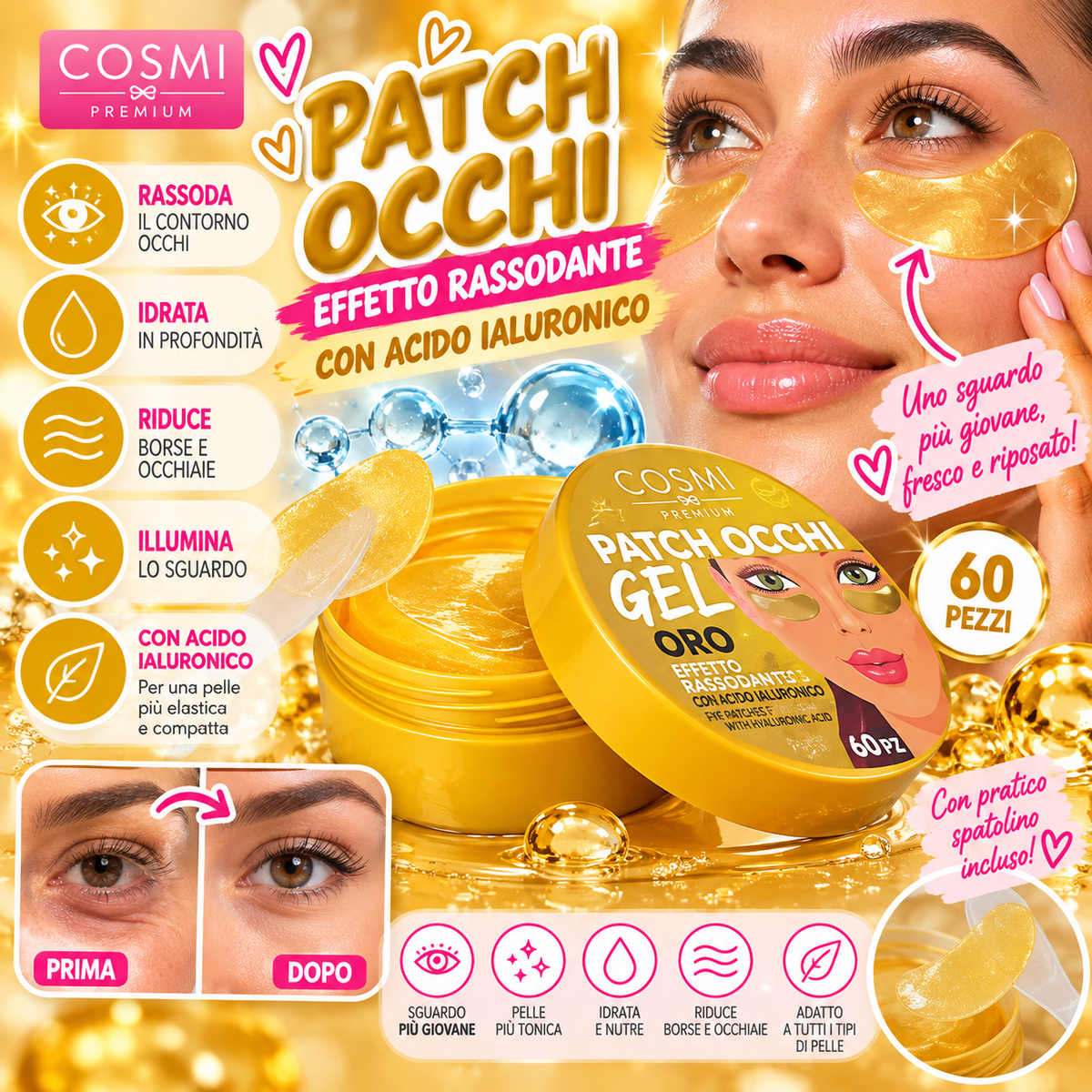 COSMI | Patch occhi 60 pz effetto rassodante con acido ialuronico