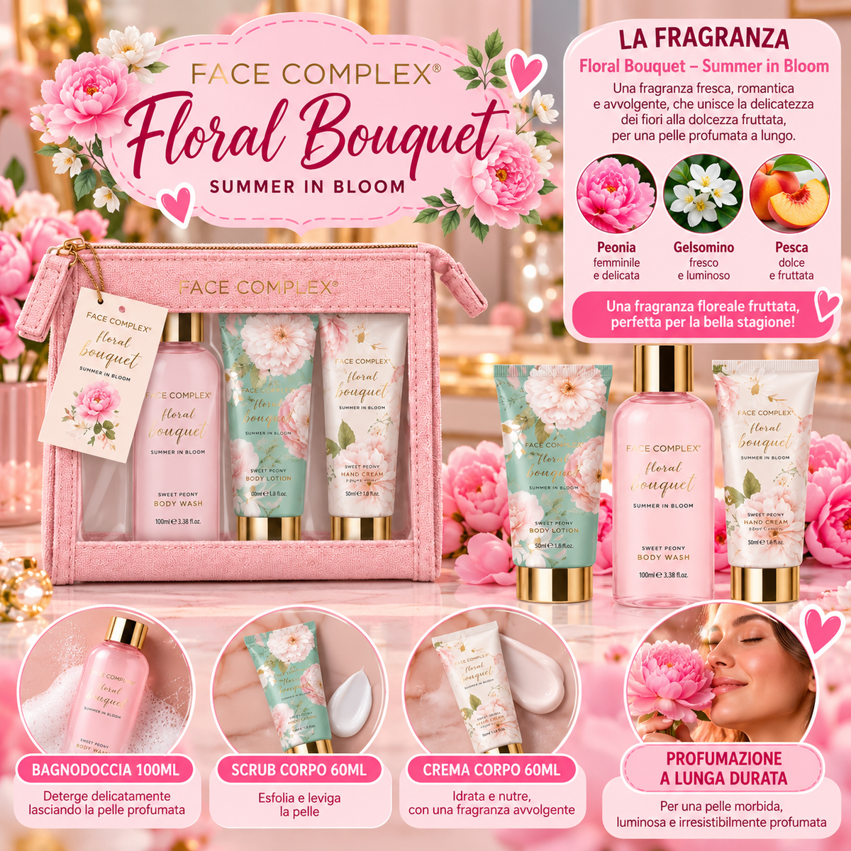 FACE COMPLEX SKSF35663 BAGNODOCCIA 100ML + SCRUB CORPO 60ML + CREMA CORPO 60ML NUMERO 76