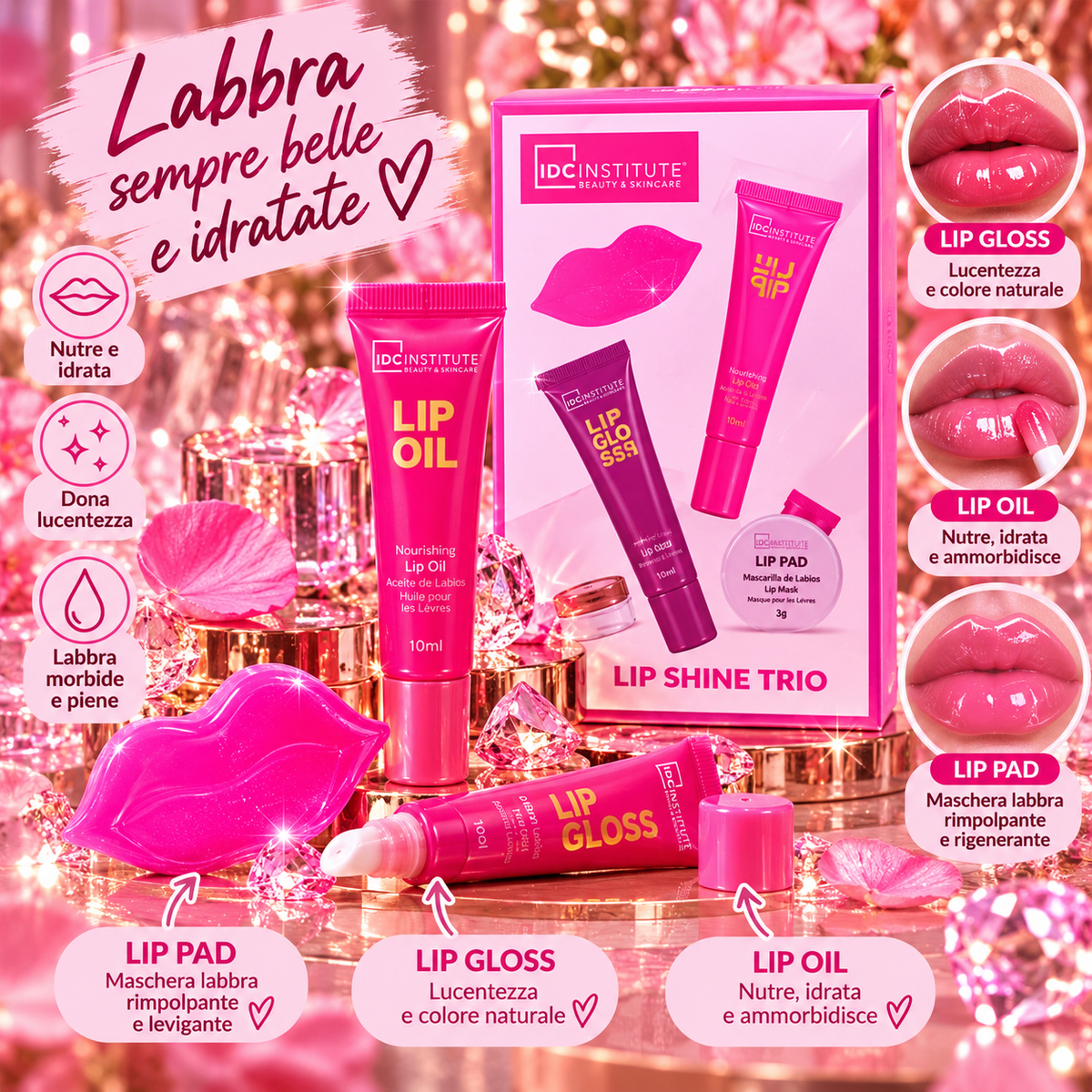 IDC INSTITUTE | LIP GLOSS + LIP OIL + LIP PAD