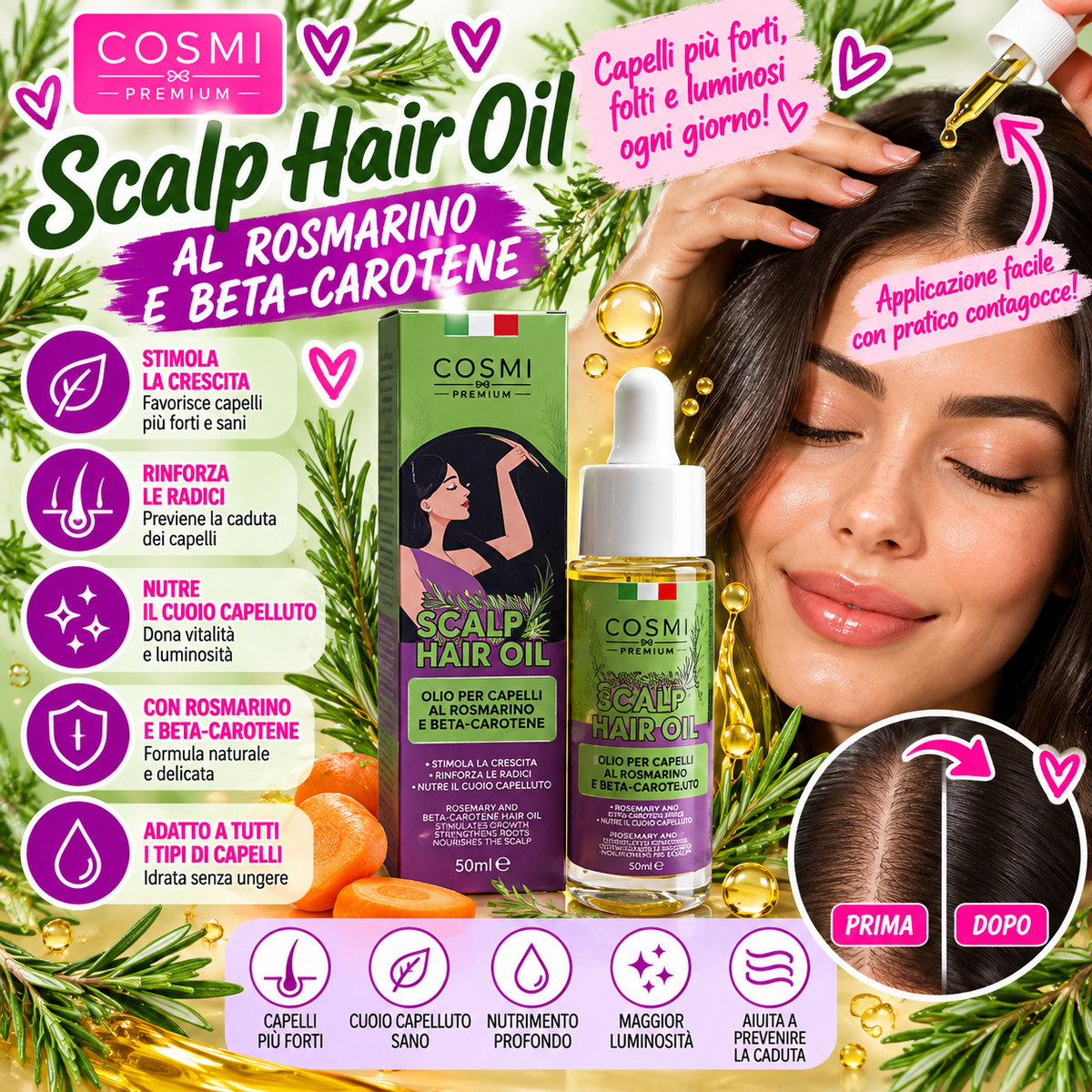 COSMI SCALP | Olio per capelli al rosmarino e beta carotene