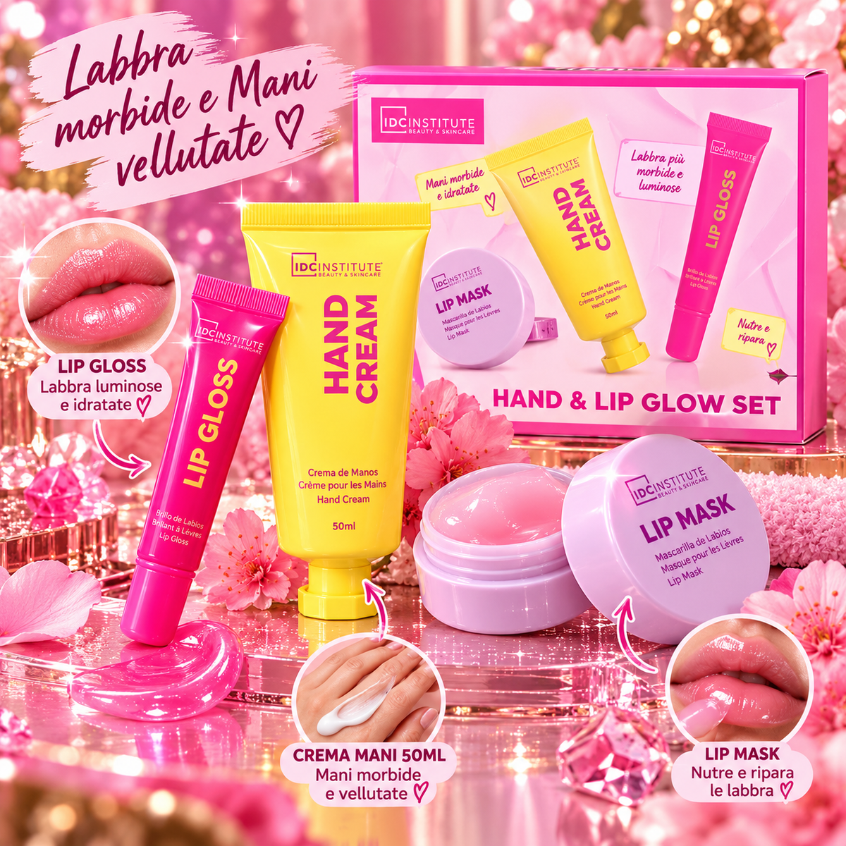 IDC INSTITUTE | Lip gloss + lip mask + crema mani 50 ml