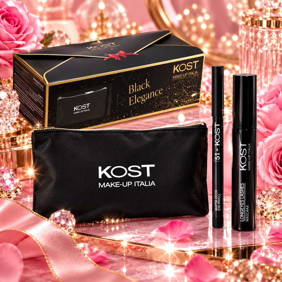 KOST Black Elegance Coffret Make-Up – Mascara + Matita Occhi + Pochette