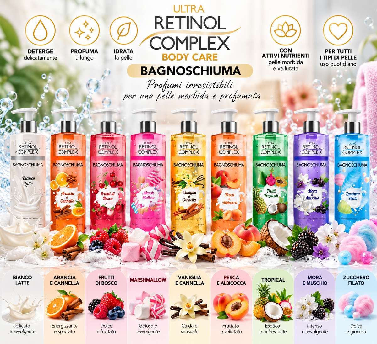 Retinol Complex Bagnoschiuma Profumati – Fragranze Assortite 500 ml