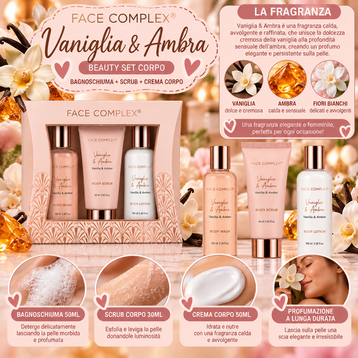 FACE COMPLEX SKGT35027 BAGNOSCHIUMA 50ML + SCRUB CORPO 30ML + CREMA CORPO 50ML NUMERO 24