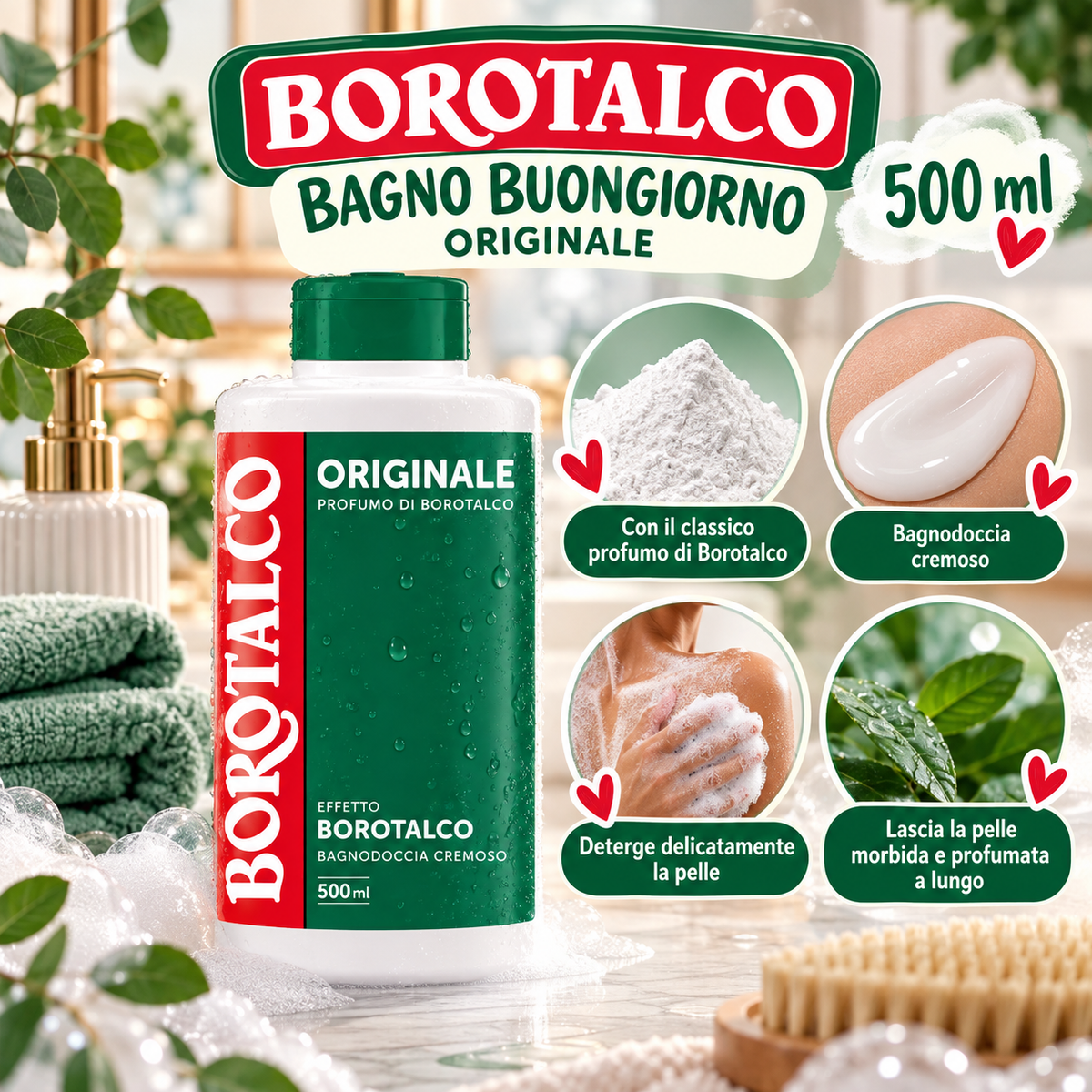 Borotalco Bagno Buongiorno Originale – Bagnodoccia Profumato 500 ml