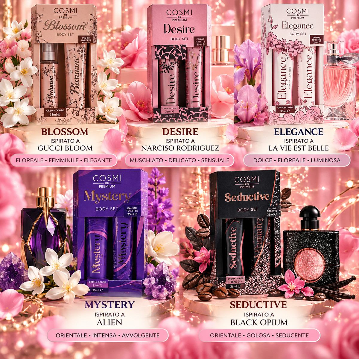 Profumi Donna Coffret Assortiti – Eau de Parfum Cosmi Crema corpo 35ml+ Profumo 35ml