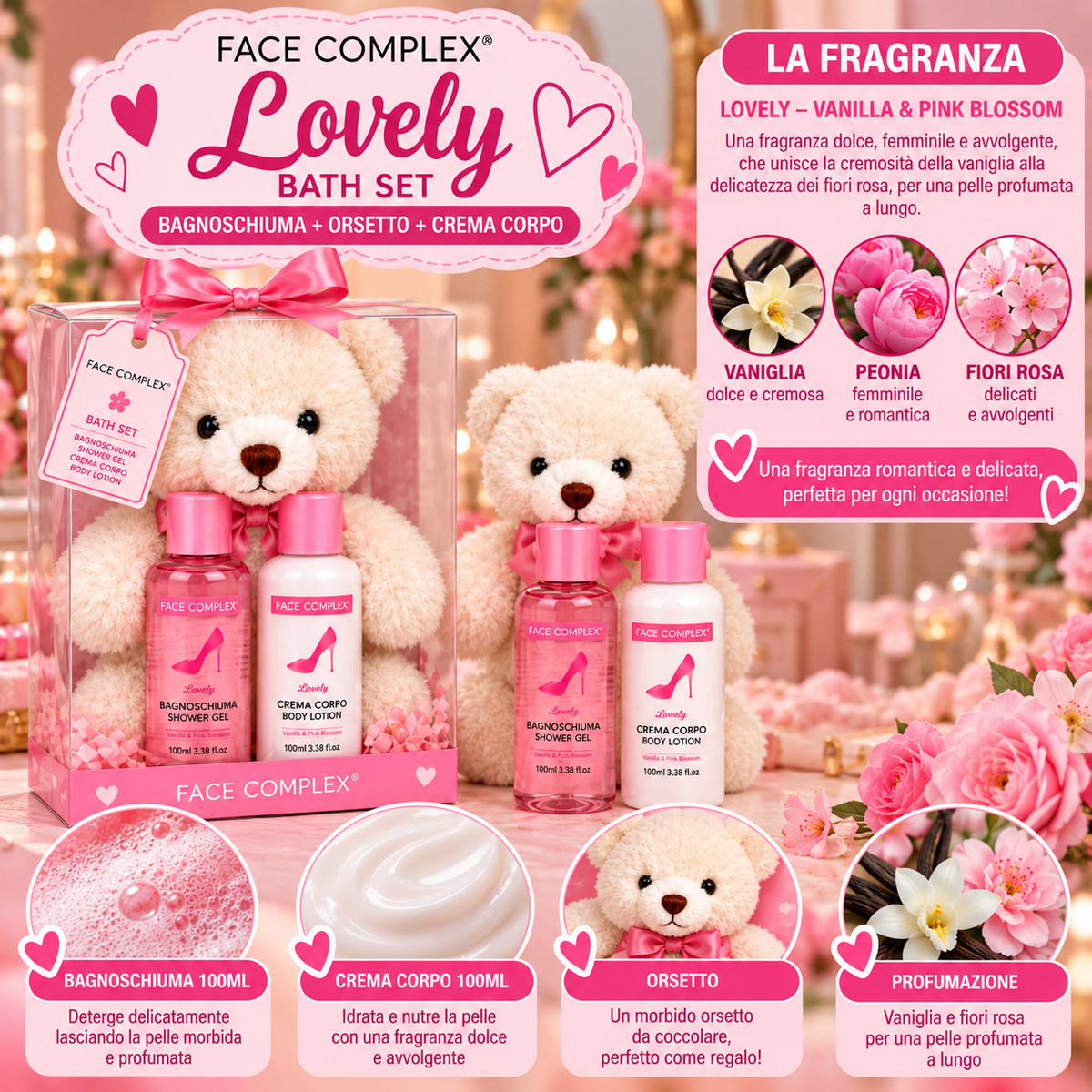 FACE COMPLEX SKBC32493 BAGNOSCHIUMA 100ML + ORSETTO + CREMA CORPO 100Ml numero 05