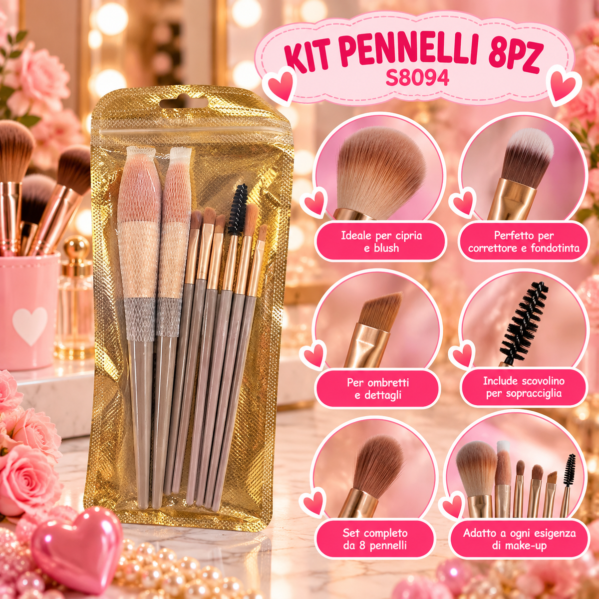 L&F Kit Pennelli Make-Up Completo – Viso e Occhi