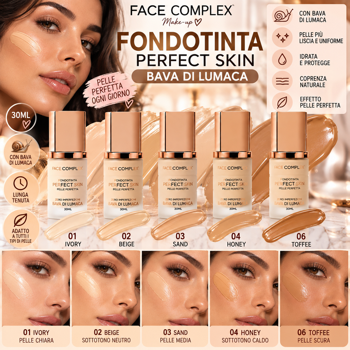 FACE COMPLEX | Fondotknta perfect skin bava di lumaca 30 ml