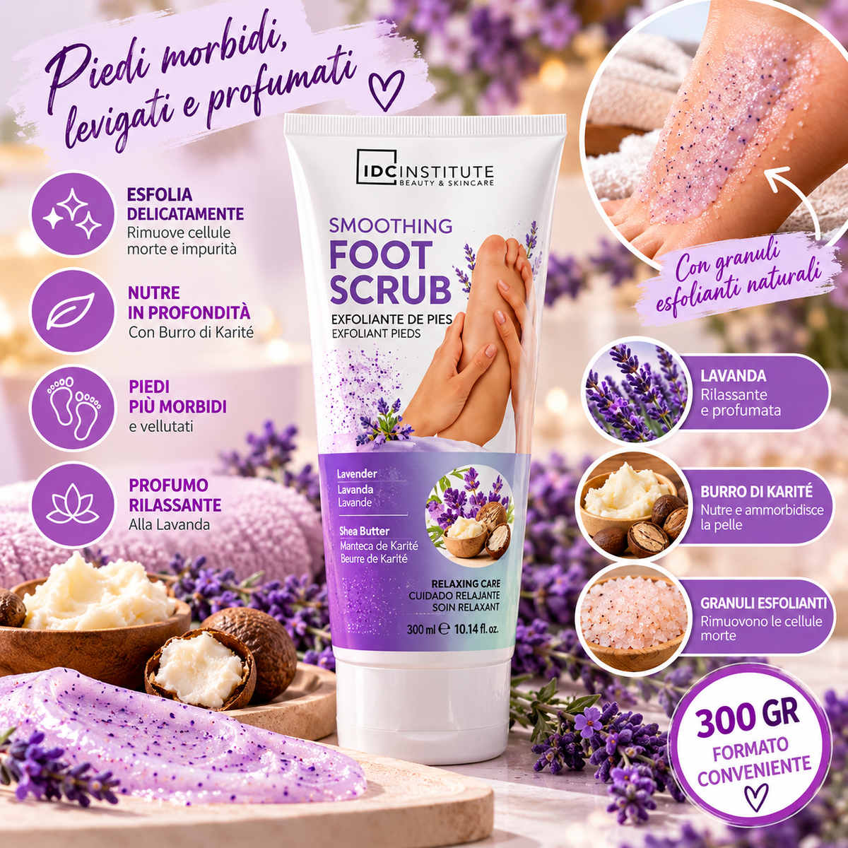 IDC INSTITUTE |  Scrub piedi alla lavanda e burro di karite 300gr