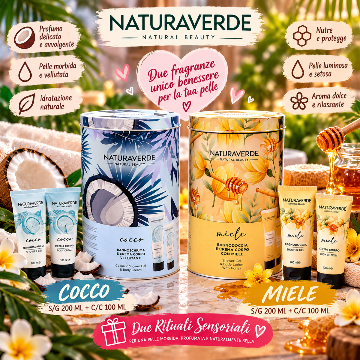 NATURAVERDE CONF. REGALO SHOWERGEL 200 ml + BODY LOTION 100 ml+ SCATOLA LATTA