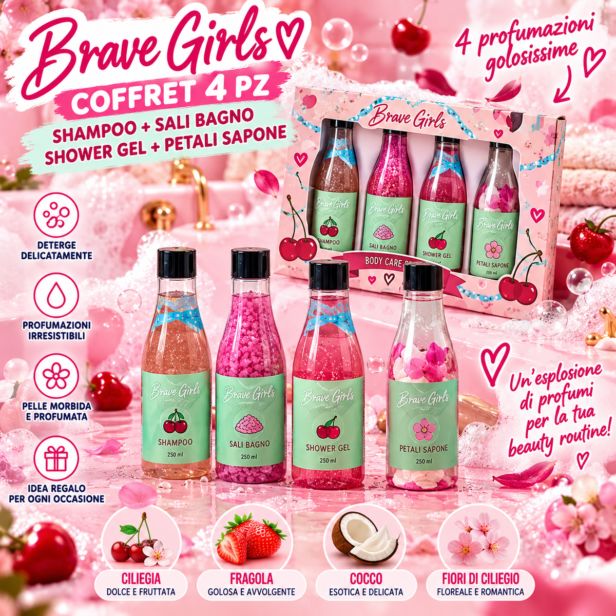 BRAVE GIRLS | 4 pz  shampoo sali da bagno shower gel petali sapone