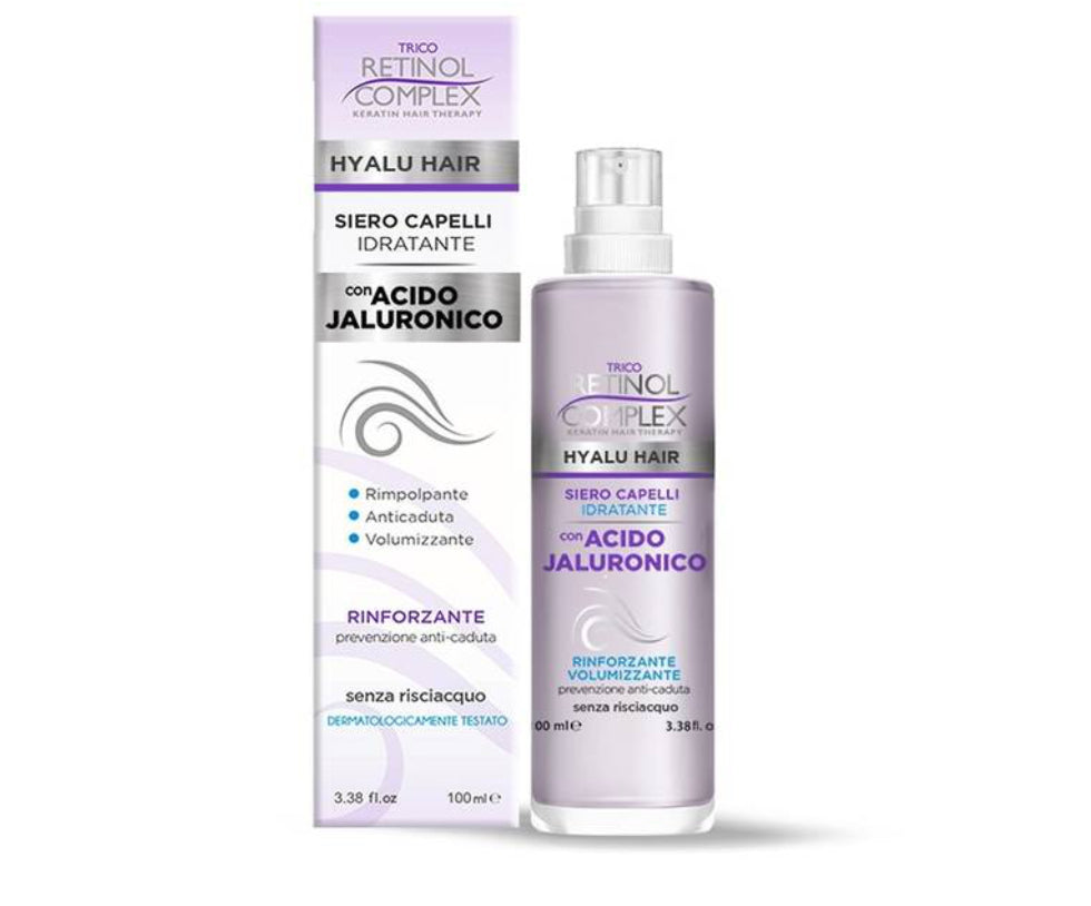 Retinol Complex Siero Capelli Idratante con Acido Jaluronico (100 ml): Trattamento rinforzante, rimpolpante e volumizzante con azione di prevenzione anti-caduta, senza risciacquo.