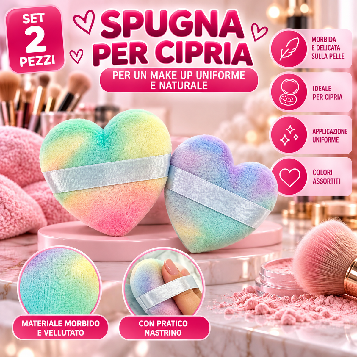 Spugna per Cipria – Set 2 Spugnette Trucco (colore casuale)