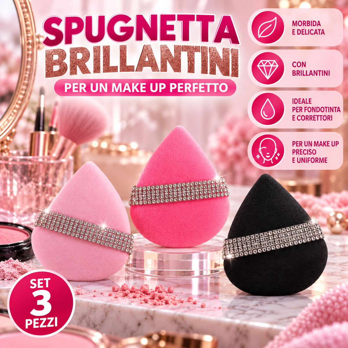 Spugnette Brillantini –  Spugne Make-up colore casuale