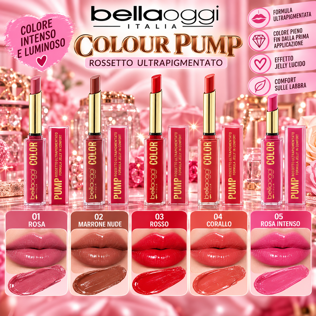BellaOggi Colour Pump – Rossetto Ultrapigmentato Effetto Jelly