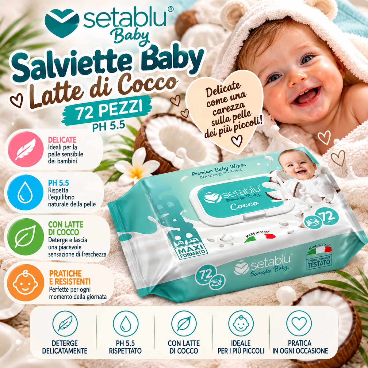 SETABLU | salviette latte di cocco 72pz
