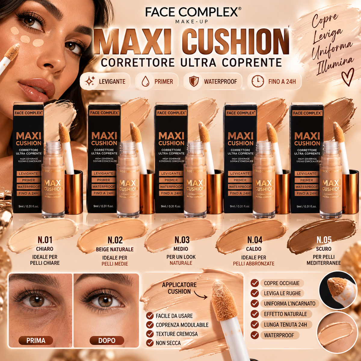 FACE COMPLEX | MAXI CUSHION CORRETTORE ULTRA COPRENTE