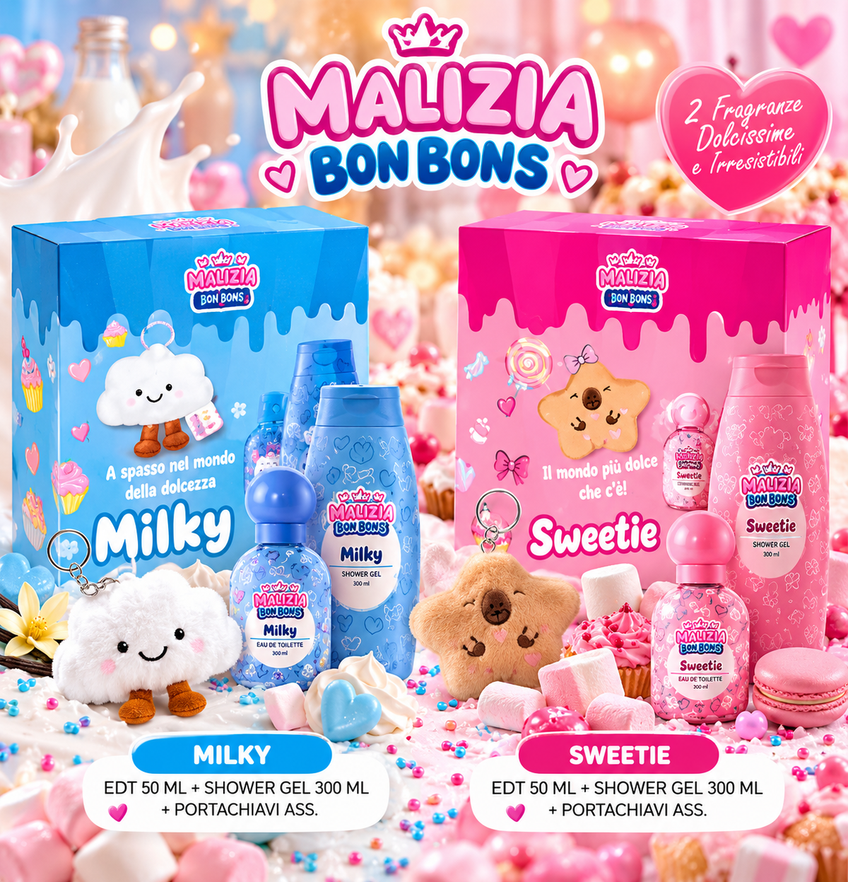 MALIZIA BON BONS | CONFEZIONE REGALO PORTACHIAVI PROFUMO E BAGNOSCHIUMA 🧴