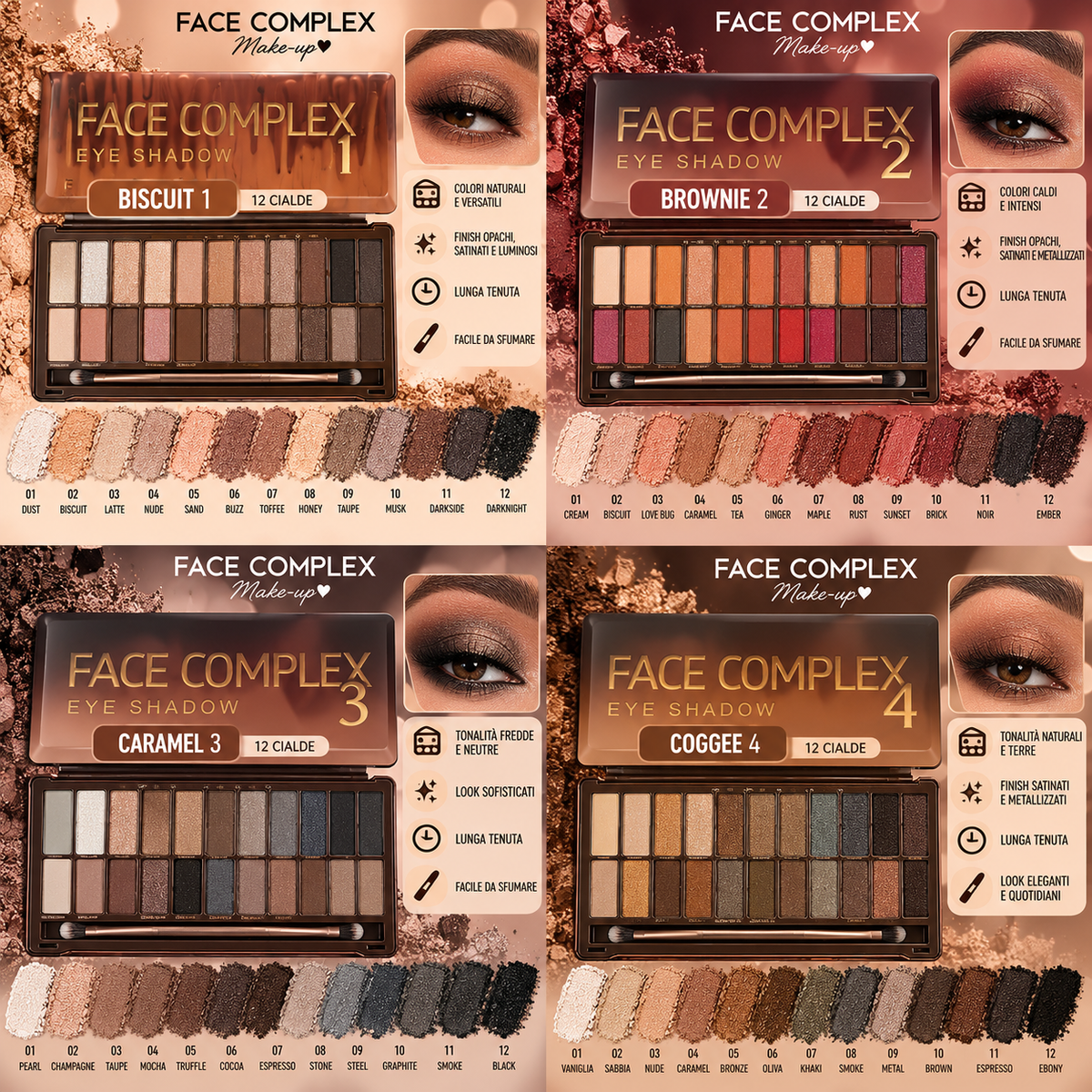 Face Complex Palette Ombretti – 4 Varianti Colore