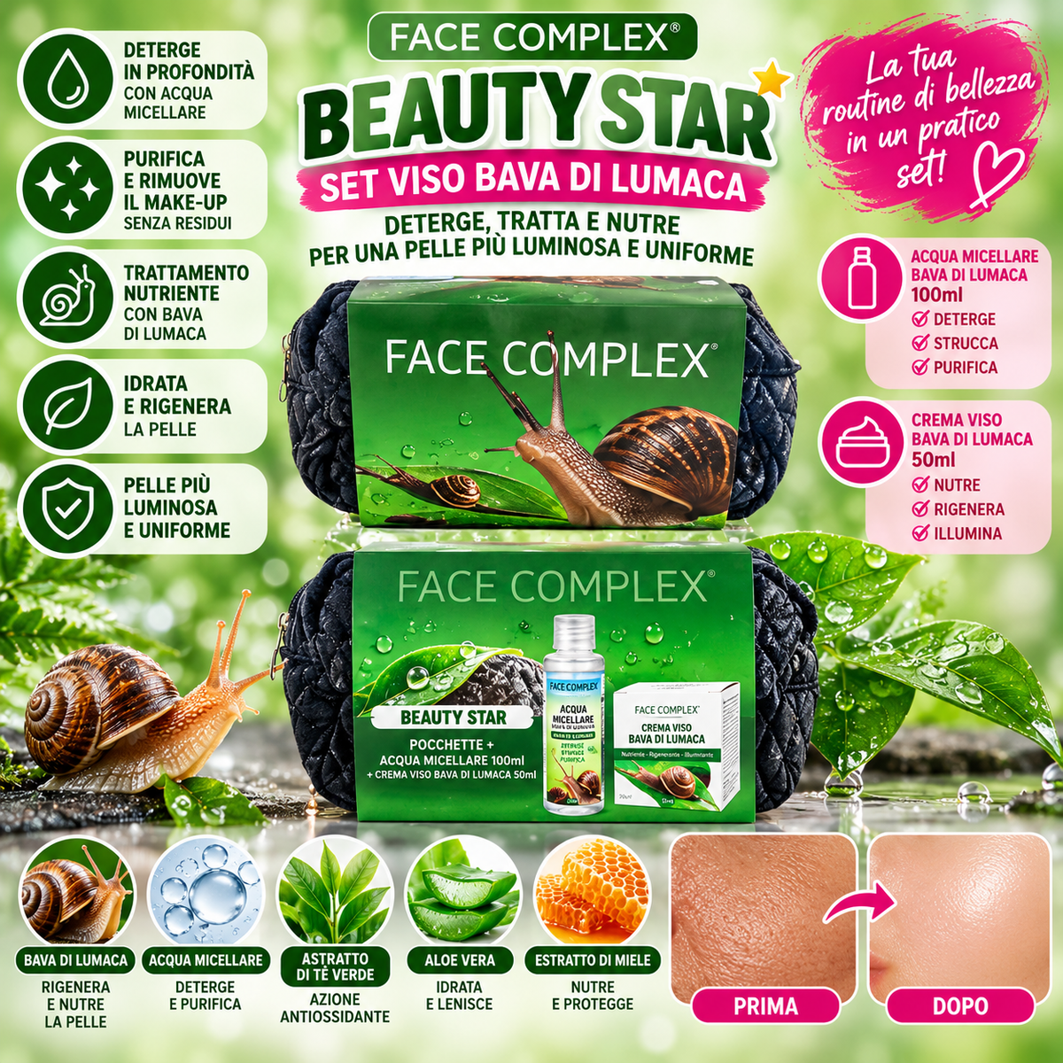 FACE COMPLEX POCHETTE + ACQUA MICELLARE 100+CREMA VISO 50 ml