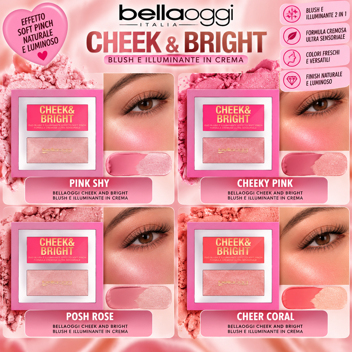 BellaOggi Cheek & Bright – Blush e Illuminante in Crema 2 in 1